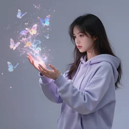 full shot, long shot, wide shot young woman in a hoodie, enchanting an illusory spell. butterflies, flowers, digital painting, detailed, 8 k, trending on artstation, smooth, sharp focus artwork by mark arian, artgerm, mark keathley, greg rutkowski