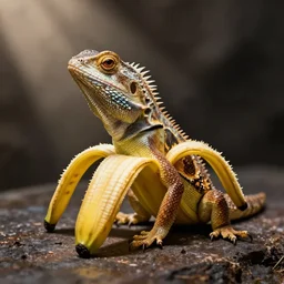a lizard with a banana skin