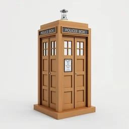 a 1 8 2 9 police box is shown on a transparent background, a digital rendering by richard wilson, artstation, photorealism, physically based rendering, rendered in maya, made of cardboard