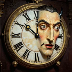 a beautiful immaculate majestic h-res painting of a demonic clock by Salvador Dali high detail, award winning hyperrealistic, photorealistic, octante render, elegant, cinematic, high textures, hyper sharp, 8k, insanely detailed and intricate, graphic design, cinematic atmosphere, hypermaximalist, hyper realistic, super detailed, 4k HDR hyper realistic high quality