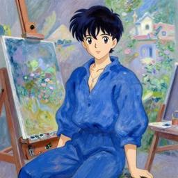 very anime scenery, blue outfit, very anime in impressionist style, trending artwork, anime painter studio, by claude monet