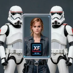 Emma Watson in Star Wars, XF IQ4, 150MP, 50mm, f/1.4, ISO 200, 1/160s, natural light, Adobe Photoshop, Adobe Lightroom, symmetrical balance, depth layering, polarizing filter, Sense of Depth, AI enhanced, HDR