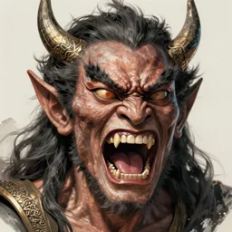 face of angry male demon screaming, realistic, high qulity, 4 k, sharp fucos, tranding on art station, illustration, art by artgerm and greg rutkowski and alphonse mucha