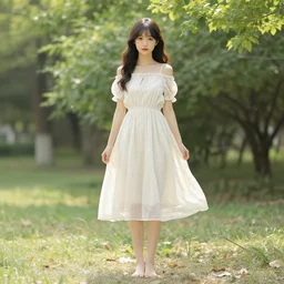 a cute barefoot woman in a sun dress