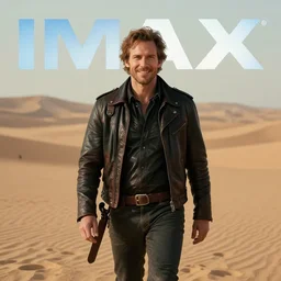 Picture of a single wanderer in black and brown leather clothes, wandering the desert landscape, full of wonderful things, portrayed by Bob Odenkirk, detailed face features, beautiful, frontal view, realistic, visible face, , smile, low fantasy, extremely detailed, trending on artstation, artstationHD, artstationHQ, cgsociety, HD, 8K, no hat, Cinema quality, award winning shot, cinematic, no extra characters, IMAX