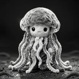 cute fumo plush of an eldritch jellyfish girl with hundreds of tendrils, cute, vray render with caustics, black and white