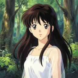 a detailed painting in the style of anime of a beautiful young girl in a forest
