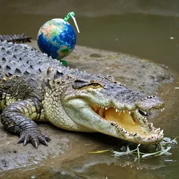 a crocodile eating the world