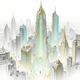 ultra realistic glowing cyberpunk city + wide shot + elements + white + gold + cyan + baroque + rococo + ink, marc simonetti, paul pope, peter mohrbacher, detailed, intricate ink illustration
