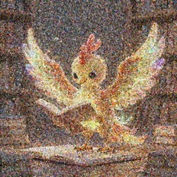 a cute adorable magical glowing phoenix fledgling learning to read in a library