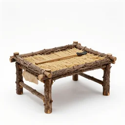 realistic photo of a a medieval brushwood and straw archeology scientific equipment device made of brushwood, with white fluffy fur, by dieter rams 1 9 9 0, life magazine reportage photo, natural colors, metropolitan museum collection