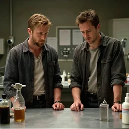 Jake Gyllenhaal and Ryan Gosling in Reservoir Dogs (1992), meth lab, film still