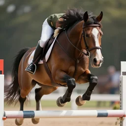 close up ground level shot of a rider on a hybrid ( my little pony ) horse jumping a hurdle, a horse jumping a over a hurdle, a horse that's ( my little pony ), digital art, professional, dramatic lighting, high quality, dof, bokeh, action