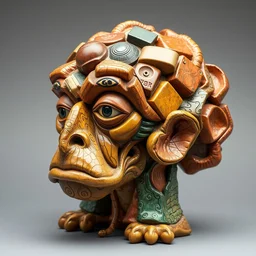 sculpture of 🐢, made of recycled materials, detailed, cubism, full color hd, moebius