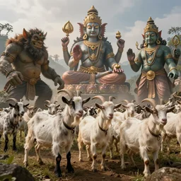 theme of escaped goats having an adventure in the with trolls and hindu gods