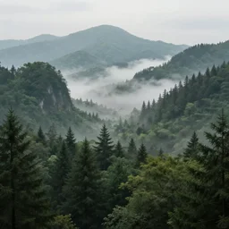 highly detailed defined digital art misty landscape forest mountainous trending on artstation