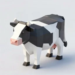 isometric 3 d render of a cow, black and white cow with udder. low poly asset