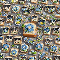 a cute toast with sunglasses and a blue flower, pixar, render, 8k