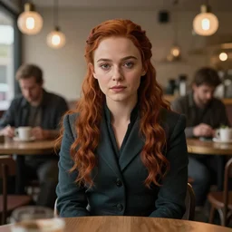 perfectly - centered - portrait of arya stark sitting in a coffee shop, intricate, highly detailed, digital painting, artstation, concept art, smooth, sharp focus, illustration, realism, unreal engine 5, 8 k, art by dave rapoza and sam spratt