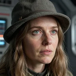 a beautiful woman exploring a space ship by bruce weber, long hair, amazingly detailed, fantastic detailed eyes, aged 2 5, swedish, wearing a travel hat, photo realistic, real life, photograph, 3 5 mm, octane render, trending on artstation