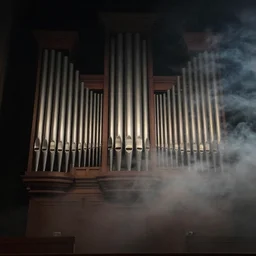pipe organ made entirely of dark smoke, scenic full shot, ambient lighting, detailed face, by stanley artgerm lau, wlop, rossdraws, no people, dramatic lighting