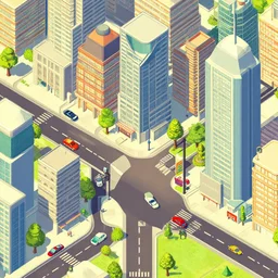 front on isometric bismuth city streets, front on isometric video game