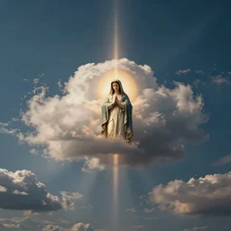 wide ~ angle sky with [ ~ < ~ virgin mary cloud ~ > ~ ] in center, path tracing, ray tracing, illusion