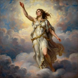 Full body oil painting of the beautiful goddess Gal Gadot as Ceres, she is wearing roman clothes and a surreal jewelry, her hair is natural disheveled, she is approaching heaven over the clouds, naturalism, dramatic lighting, high-detailed oil painting by Ilya Repin, Michelangelo da Caravaggio, William Blake, Alex Grey and Beksinski, trending on Artsation, hystorical painting, naturalism, masterpiece, 4k, 8k,