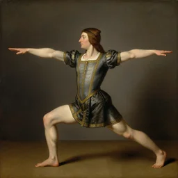 full body painting of mischa barton doing yoga, strength, tudor period, hans holbein oil painting