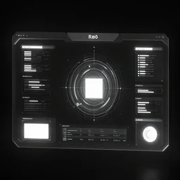 a futuristic interface ui hud, 8 k, sleek black and white