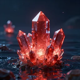 red crystals glowing in the sea at night, unreal engine 5, octane rendering, cinematic ray tracing, artstation award winner