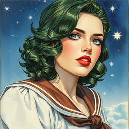the sailor jupiter. beautiful, realistic painting by mucha and malevich and kuvshinov and bilibin. synthwave watercolor, thick linings, manga, soviet realism