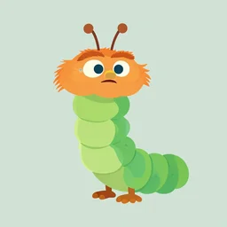 flat 2 d, humanoid caterpillar character, head torso legs feet, lorax movie, artstation