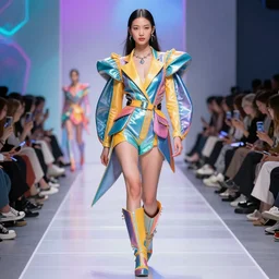 futuristic fashion show, vibrant photoshoot, super detailed