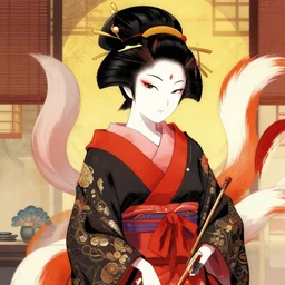 a geisha with a kitsune mash by geof darrow,