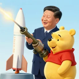 xi jinping aiming a rocket launcher at winnie the pooh