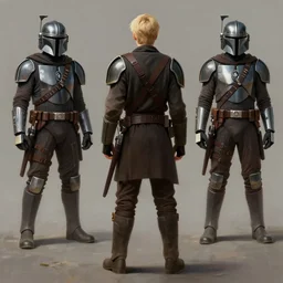 a young blonde male jedi with short hair standing still, back shot, over the shoulder shot, ots shot, third-person shot, full-length, head-to-toe, full body photography, extremely long shot, long shot, concept art by Doug Chiang cinematic, realistic painting, high definition, concept art, the Mandalorian concept art style