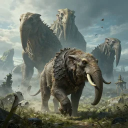 highly detailed elden ring portrait photo of huge digletts wandering in a scenic dystopian environment. even bigger massive digletts in the background, hyperrealistic illustration by william didier - pouget
