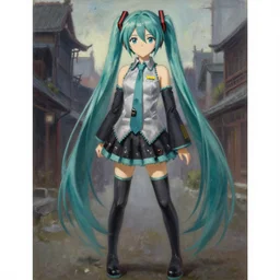 full body portrait character concept art, oil painting anime key visual of hatsune miku, studio lighting delicate features finely detailed perfect face directed gaze, at an ancient city, gapmoe yandere grimdark, trending on pixiv fanbox, painted by greg rutkowski makoto shinkai takashi takeuchi studio ghibli
