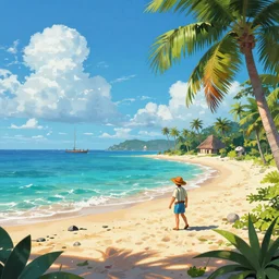a tropical beach scene, The curse of monkey island, high detail, colorful