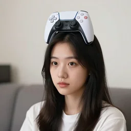 asian girl wearing playstation 5 on head