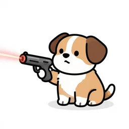 logo of a dog holding a laser gun