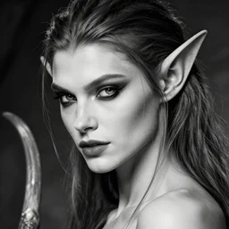 highly detailed beautiful black and white photography of a tiefling, sharp focus, dynamic lighting, elegant harmony, beauty, masterpiece, by riccardo federici, by craig mullins, by greg tocchini, by greg rutkowski