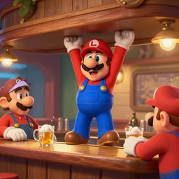 luigi from super mario hanging at the bar and getting drunk with the boys