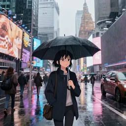 Rain on Times Square in Anime style