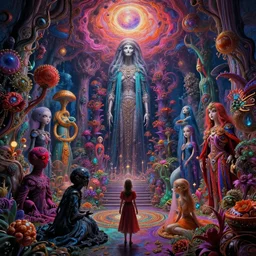 a psychedelic realm at the edge of all known time in the style of h. r. giger and greg rutkowski and amanda sage and junji ito and h. r. giger, lush, chromatic, surreal, sumptuous, exquisite, elegant, elaborate, rich, ray traced, global illumination, artstation, in frame
