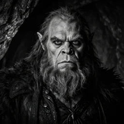 extreme close up portrait of an ogre berserker inside a cave kvlt by peder balke by peder balke by greg rutkowski, by guido crepax by norman bluhm mystic high contrast monochromatic noir