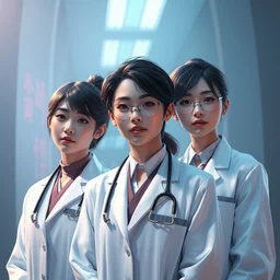 three chinese doctors in white coats, gorgeous atmosphere, full of details, matte painting, concept art, smooth, by ina wong and wlop ， trending on cgsociety and artstation ， 8 khdr ， light effect ，