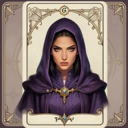 masterpiece head-on symmetrical centered painted portrait, Maya Ali as D&D sorcerer, Gloomhaven game style, wearing wizard robes, elegant, tarot card background, in the style of ROSSDRAWS and Ruan Jia and Ross Tran and Alphonse Mucha and Ayami Kojima and Charlie Bowater and Karol Bak and Jean Delville, pixar, maya engine, splash comics, global illumination lighting, rich bright colours