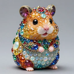 cute hamster statue, portrait, made of large rainbow gems, made of ornate gemstones, ruby sapphire emerald opal onyx, hamster is gems, gem hamster, artgerm, realistic, roger deakins, greg rutkowski
